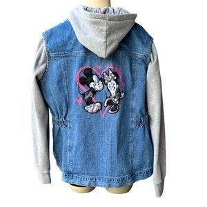 Disney Mickey & Minnie Denim Jacket Hooded Bradford Exchange Women's Size XL